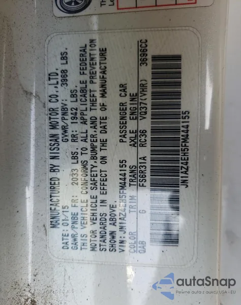 2015 Nissan 370Z Base z USA, uszkodzony, nr VIN JN1AZ4EH5FM444155